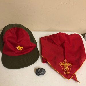 * 1940's or 50's Boy Scout Cap, Scarf and Scarf Slide *